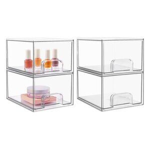 Stackable Makeup Storage Drawers, 4 Pack Acrylic Bathroom Organizers